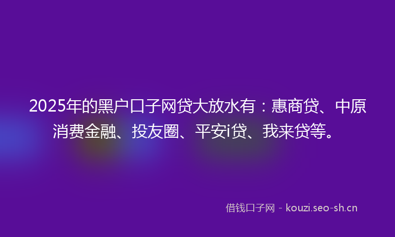 2025年的黑户口子网贷大放水有:惠商贷、中原消费金融、投友圈、平安i贷、我来贷等。