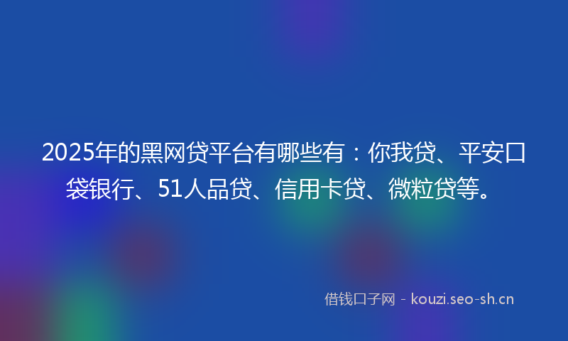 2025年的黑网贷平台有哪些有：你我贷、平安口袋银行、51人品贷、信用卡贷、微粒贷等。