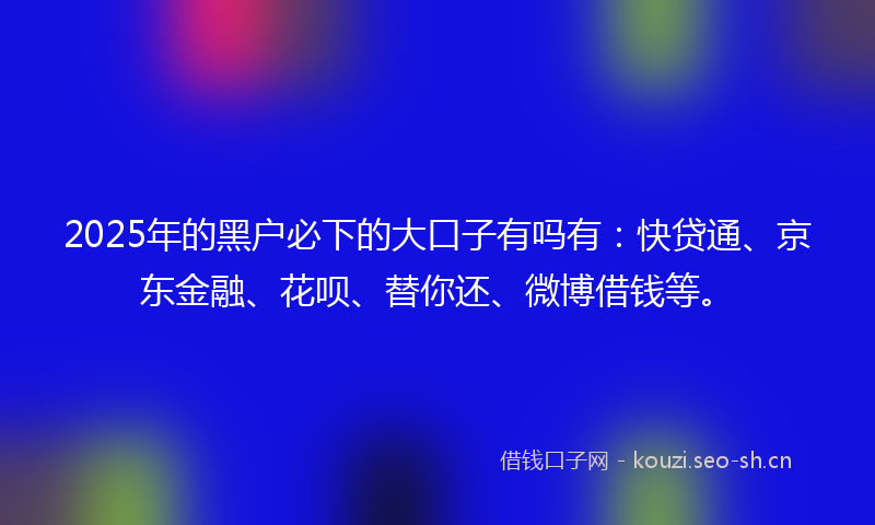 2025年的黑户必下的大口子有吗有:快贷通、京东金融、花呗、替你还、微博借钱等。