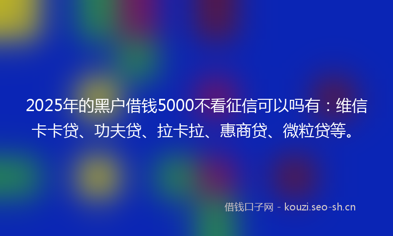 2025年的黑户借钱5000不看征信可以吗有：维信卡卡贷、功夫贷、拉卡拉、惠商贷、微粒贷等。