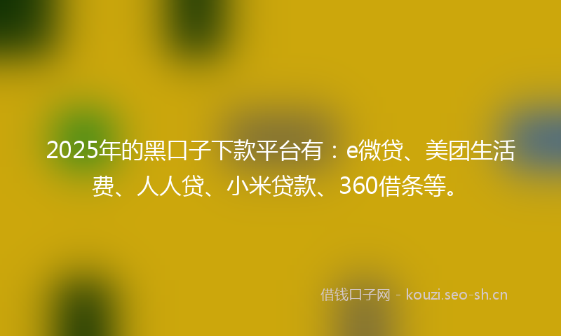 2025年的黑口子下款平台有：e微贷、美团生活费、人人贷、小米贷款、360借条等。