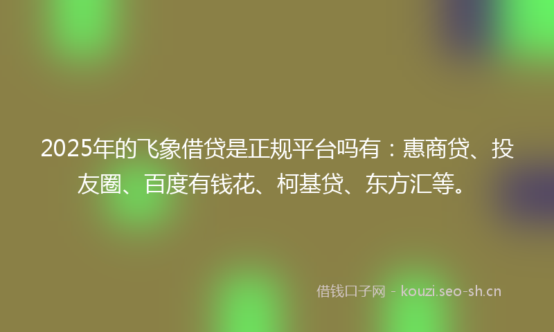 2025年的飞象借贷是正规平台吗有：惠商贷、投友圈、百度有钱花、柯基贷、东方汇等。