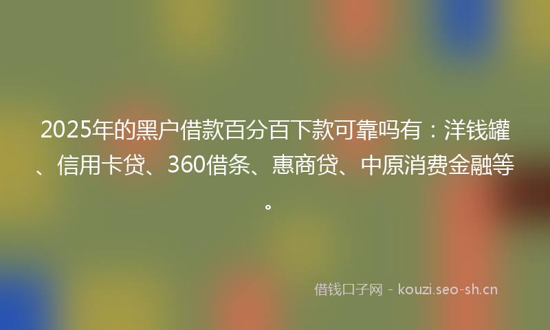 2025年的黑户借款百分百下款可靠吗有：洋钱罐、信用卡贷、360借条、惠商贷、中原消费金融等。