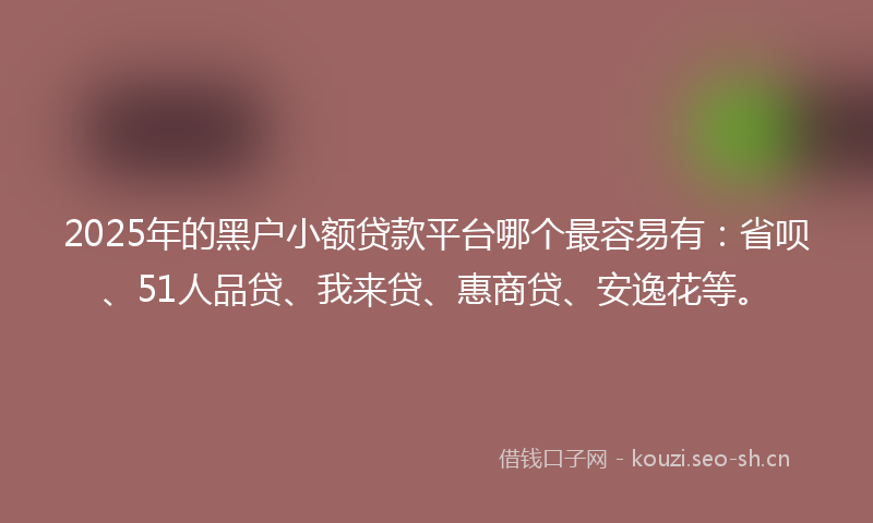 2025年的黑户小额贷款平台哪个最容易有：省呗、51人品贷、我来贷、惠商贷、安逸花等。