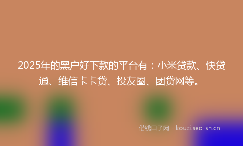 2025年的黑户好下款的平台有：小米贷款、快贷通、维信卡卡贷、投友圈、团贷网等。