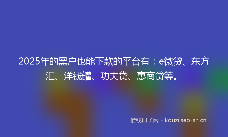 2025年的黑户也能下款的平台有：e微贷、东方汇、洋钱罐、功夫贷、惠商贷等。
