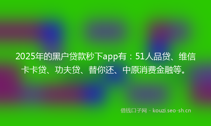 2025年的黑户贷款秒下app有：51人品贷、维信卡卡贷、功夫贷、替你还、中原消费金融等。