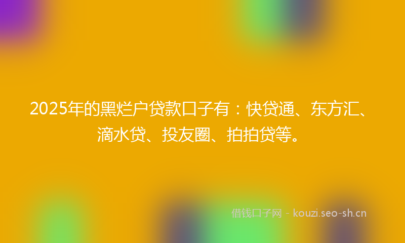 2025年的黑烂户贷款口子有:快贷通、东方汇、滴水贷、投友圈、拍拍贷等。