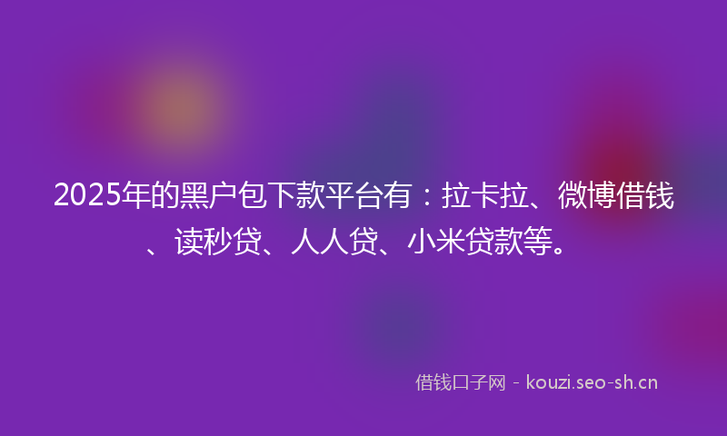 2025年的黑户包下款平台有：拉卡拉、微博借钱、读秒贷、人人贷、小米贷款等。
