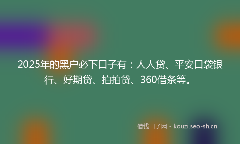 2025年的黑户必下口子有:人人贷、平安口袋银行、好期贷、拍拍贷、360借条等。