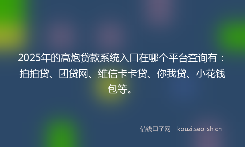 2025年的高炮贷款系统入口在哪个平台查询有：拍拍贷、团贷网、维信卡卡贷、你我贷、小花钱包等。