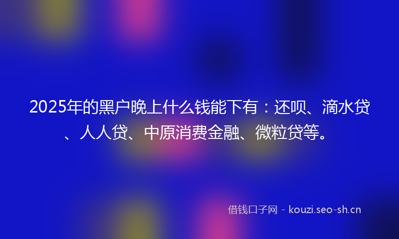 2025年的黑户晚上什么钱能下有：还呗、滴水贷、人人贷、中原消费金融、微粒贷等。
