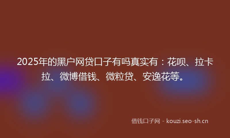 2025年的黑户网贷口子有吗真实有：花呗、拉卡拉、微博借钱、微粒贷、安逸花等。