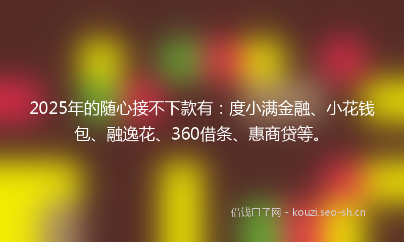 2025年的随心接不下款有：度小满金融、小花钱包、融逸花、360借条、惠商贷等。