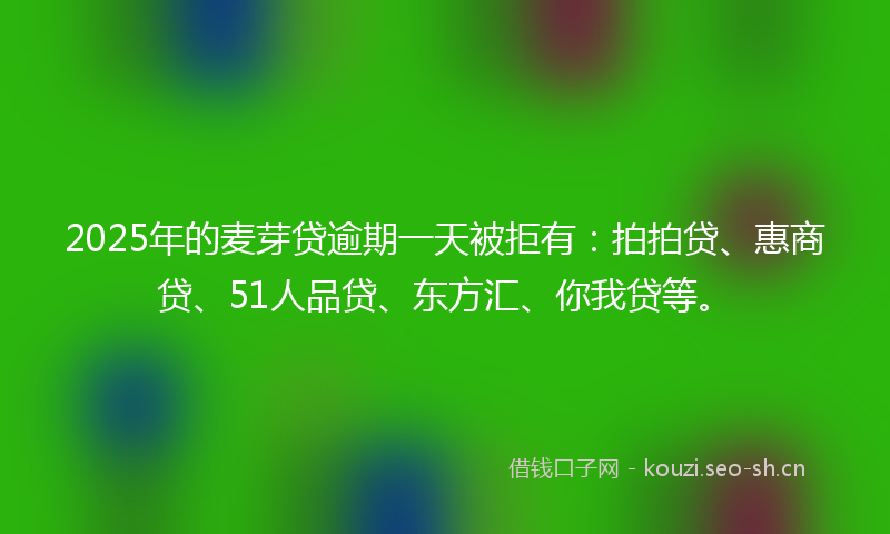 2025年的麦芽贷逾期一天被拒有：拍拍贷、惠商贷、51人品贷、东方汇、你我贷等。