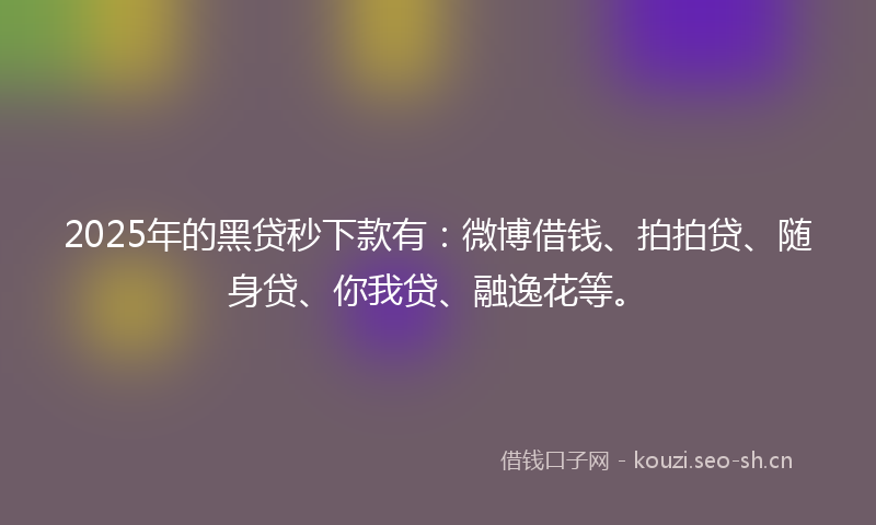 2025年的黑贷秒下款有：微博借钱、拍拍贷、随身贷、你我贷、融逸花等。
