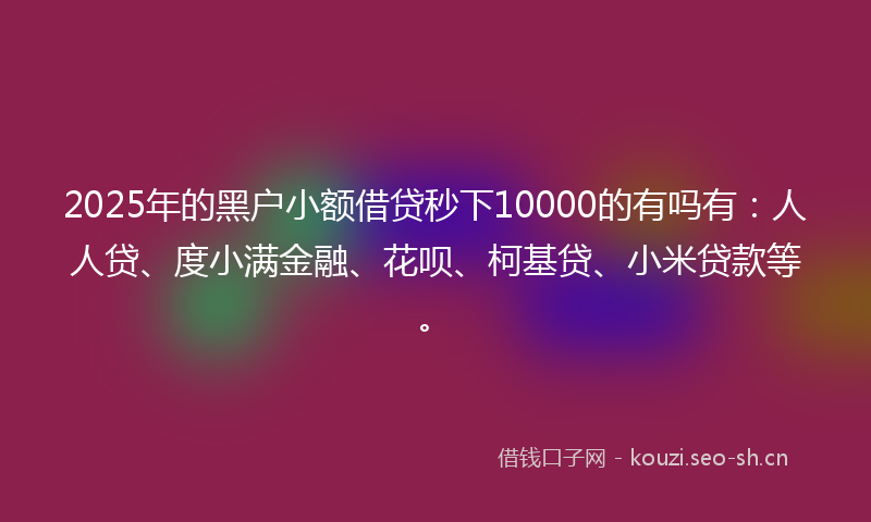 2025年的黑户小额借贷秒下10000的有吗有：人人贷、度小满金融、花呗、柯基贷、小米贷款等。