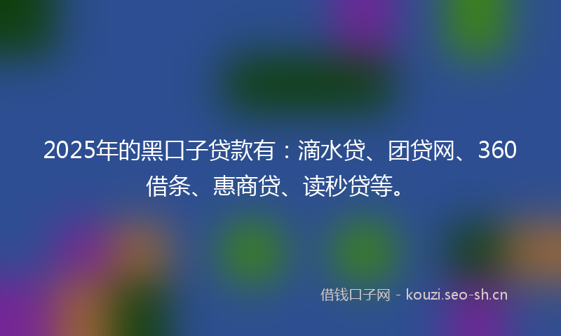 2025年的黑口子贷款有:滴水贷、团贷网、360借条、惠商贷、读秒贷等。