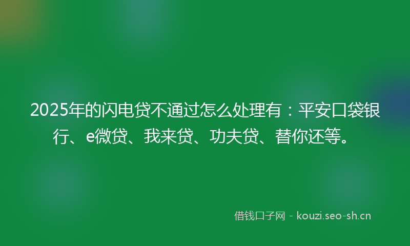 2025年的闪电贷不通过怎么处理有：平安口袋银行、e微贷、我来贷、功夫贷、替你还等。