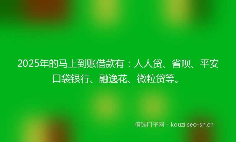 2025年的马上到账借款有：人人贷、省呗、平安口袋银行、融逸花、微粒贷等。