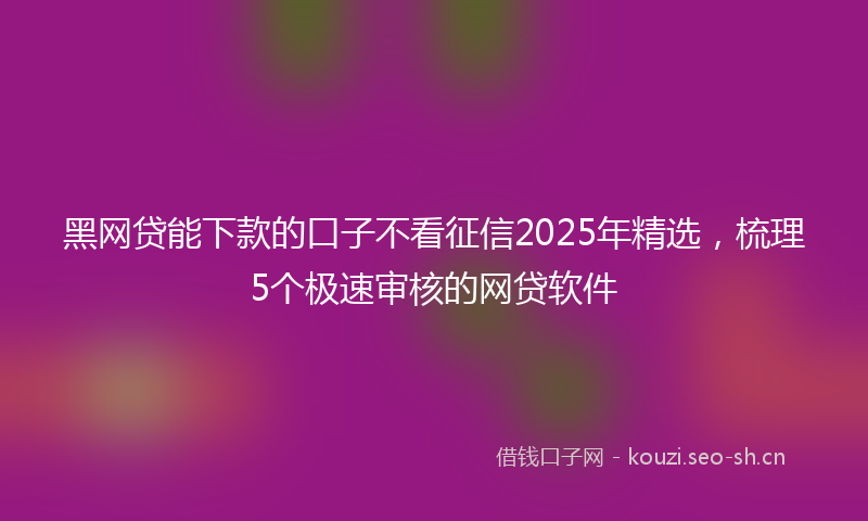 黑网贷能下款的口子不看征信2025年精选，梳理5个极速审核的网贷软件