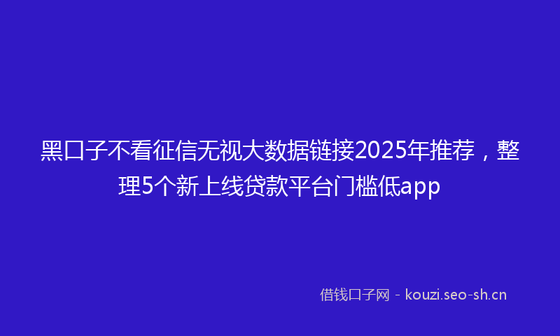 黑口子不看征信无视大数据链接2025年推荐，整理5个新上线贷款平台门槛低app
