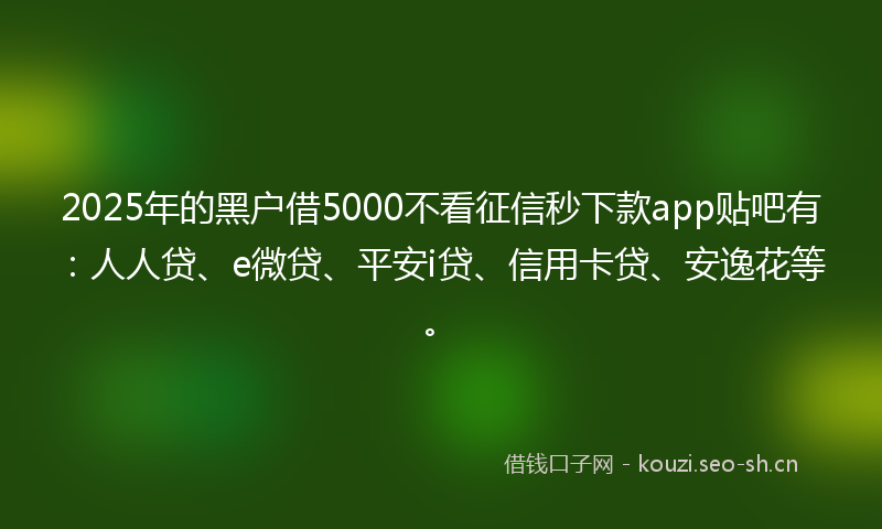 2025年的黑户借5000不看征信秒下款app贴吧有：人人贷、e微贷、平安i贷、信用卡贷、安逸花等。