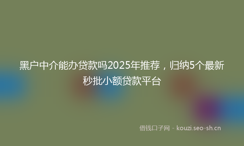 黑户中介能办贷款吗2025年推荐，归纳5个最新秒批小额贷款平台