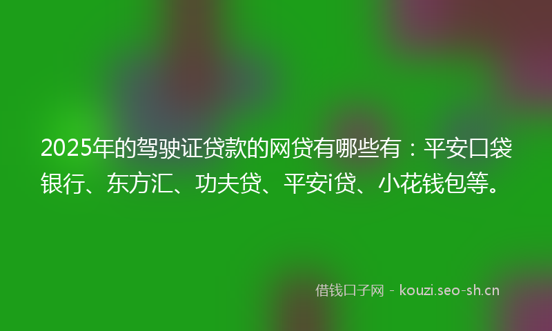 2025年的驾驶证贷款的网贷有哪些有：平安口袋银行、东方汇、功夫贷、平安i贷、小花钱包等。