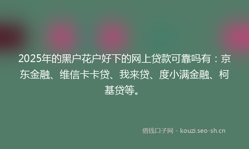 2025年的黑户花户好下的网上贷款可靠吗有：京东金融、维信卡卡贷、我来贷、度小满金融、柯基贷等。