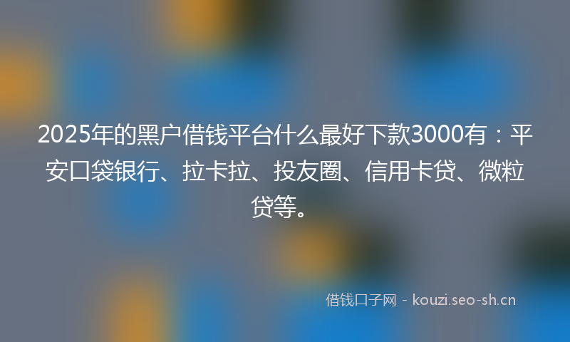 2025年的黑户借钱平台什么最好下款3000有:平安口袋银行、拉卡拉、投友圈、信用卡贷、微粒贷等。