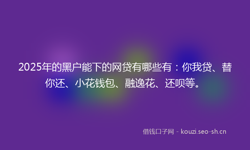 2025年的黑户能下的网贷有哪些有：你我贷、替你还、小花钱包、融逸花、还呗等。