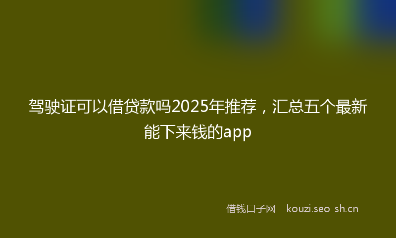 驾驶证可以借贷款吗2025年推荐，汇总五个最新能下来钱的app