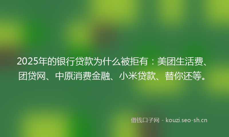 2025年的银行贷款为什么被拒有：美团生活费、团贷网、中原消费金融、小米贷款、替你还等。