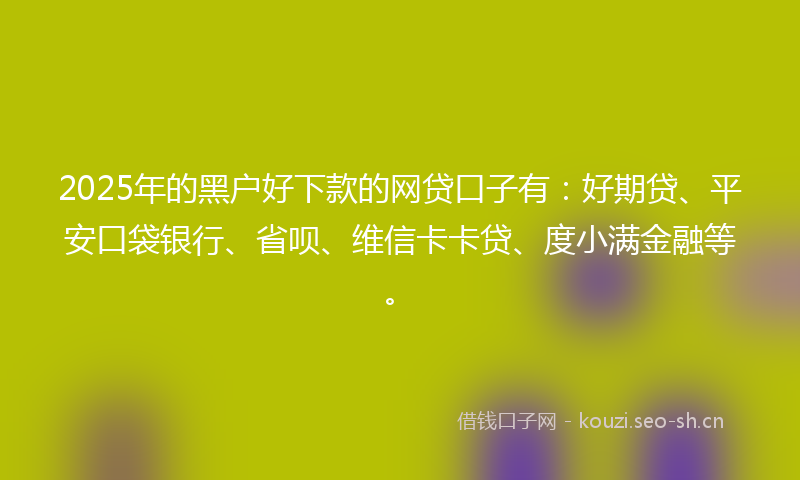 2025年的黑户好下款的网贷口子有:好期贷、平安口袋银行、省呗、维信卡卡贷、度小满金融等。