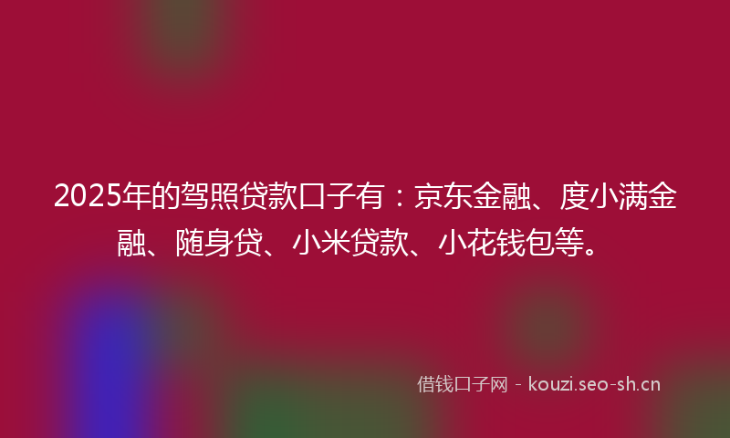 2025年的驾照贷款口子有：京东金融、度小满金融、随身贷、小米贷款、小花钱包等。