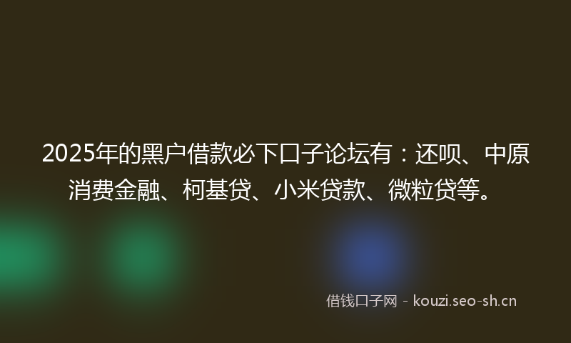2025年的黑户借款必下口子论坛有：还呗、中原消费金融、柯基贷、小米贷款、微粒贷等。