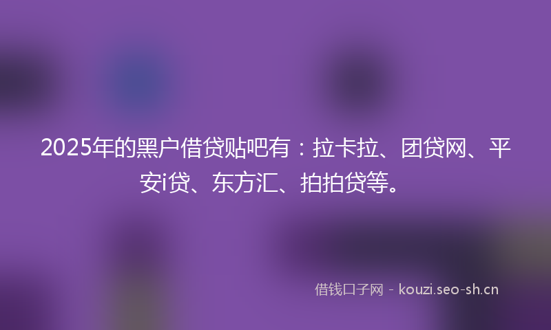 2025年的黑户借贷贴吧有：拉卡拉、团贷网、平安i贷、东方汇、拍拍贷等。