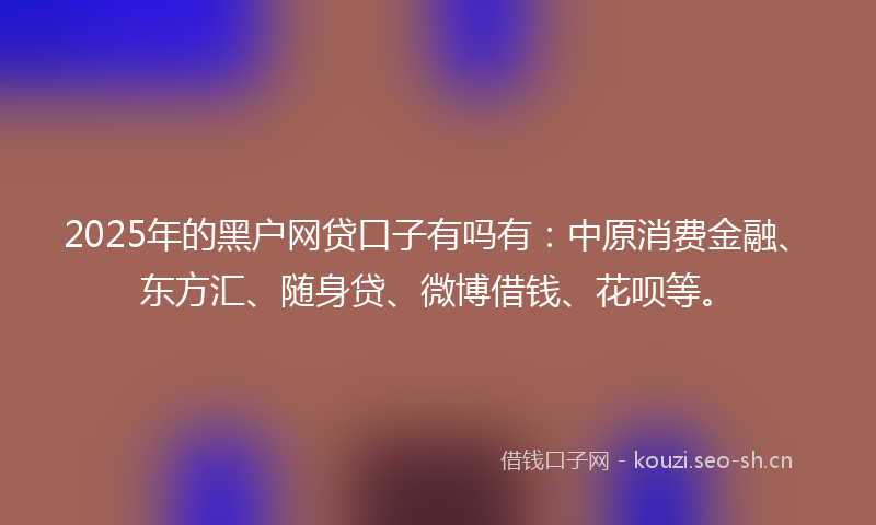 2025年的黑户网贷口子有吗有：中原消费金融、东方汇、随身贷、微博借钱、花呗等。