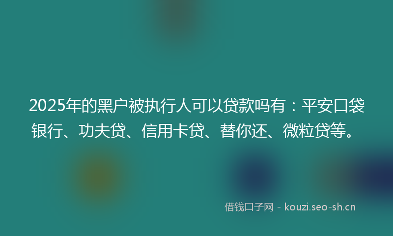 2025年的黑户被执行人可以贷款吗有:平安口袋银行、功夫贷、信用卡贷、替你还、微粒贷等。