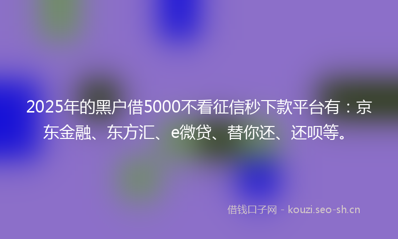 2025年的黑户借5000不看征信秒下款平台有：京东金融、东方汇、e微贷、替你还、还呗等。
