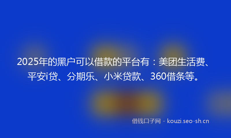 2025年的黑户可以借款的平台有:美团生活费、平安i贷、分期乐、小米贷款、360借条等。