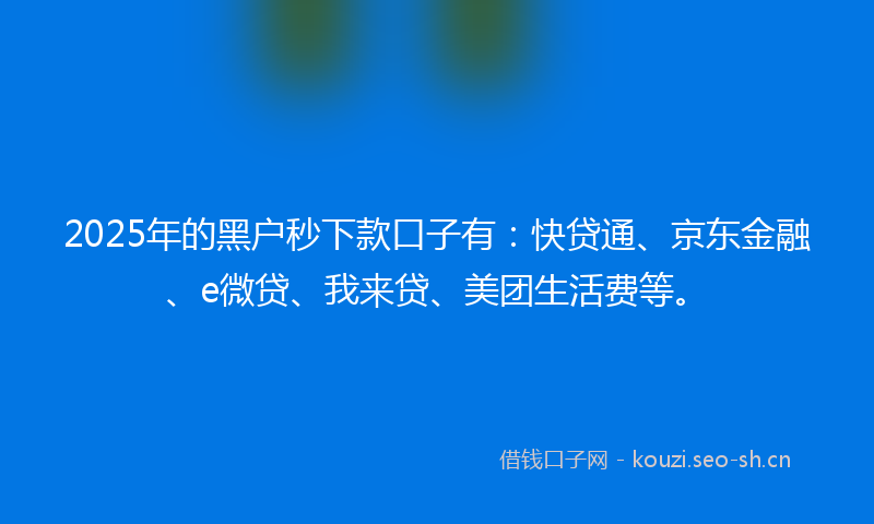 2025年的黑户秒下款口子有：快贷通、京东金融、e微贷、我来贷、美团生活费等。