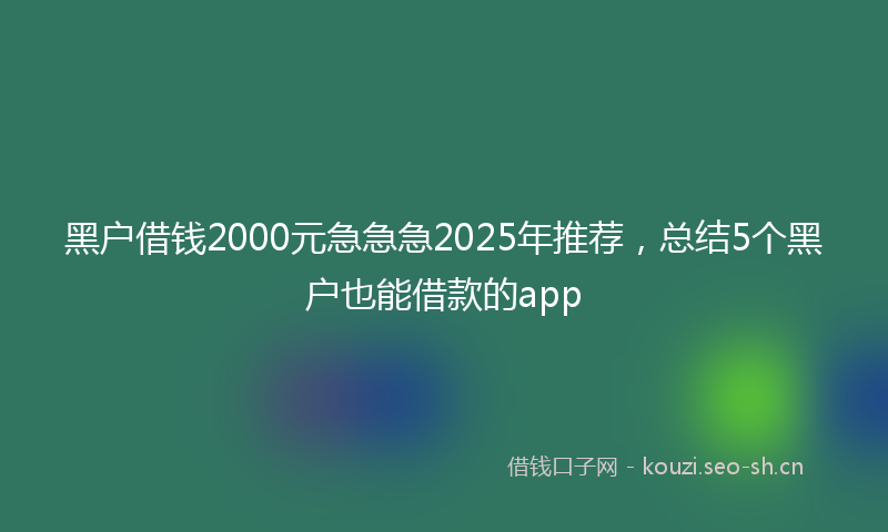 黑户借钱2000元急急急2025年推荐，总结5个黑户也能借款的app
