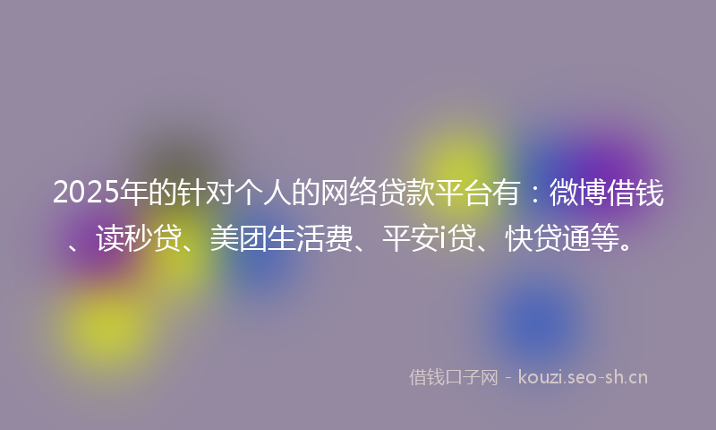 2025年的针对个人的网络贷款平台有：微博借钱、读秒贷、美团生活费、平安i贷、快贷通等。