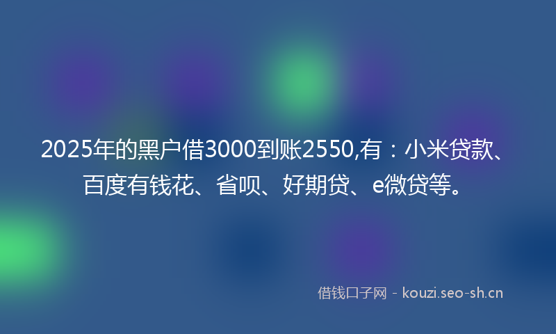 2025年的黑户借3000到账2550,有:小米贷款、百度有钱花、省呗、好期贷、e微贷等。
