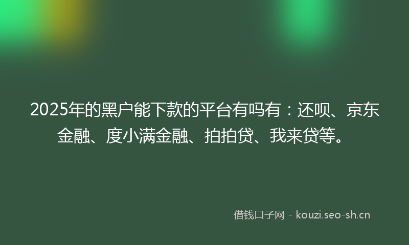 2025年的黑户能下款的平台有吗有：还呗、京东金融、度小满金融、拍拍贷、我来贷等。