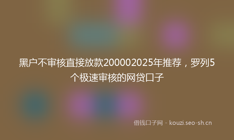 黑户不审核直接放款200002025年推荐，罗列5个极速审核的网贷口子