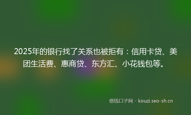 2025年的银行找了关系也被拒有：信用卡贷、美团生活费、惠商贷、东方汇、小花钱包等。