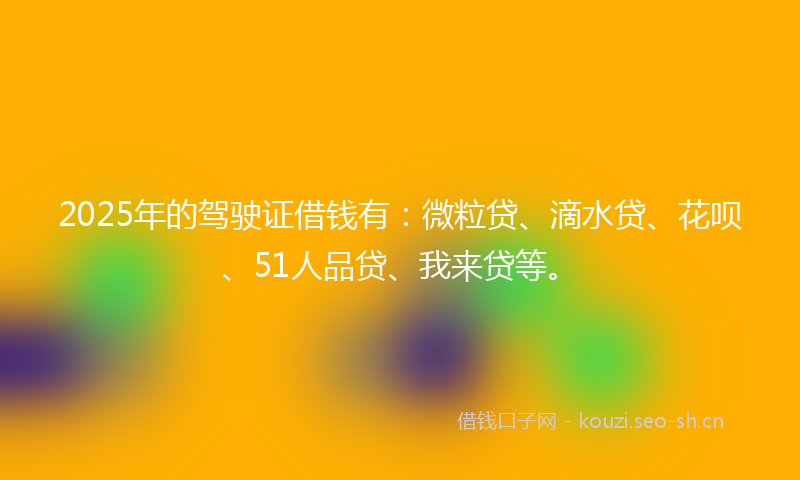 2025年的驾驶证借钱有：微粒贷、滴水贷、花呗、51人品贷、我来贷等。